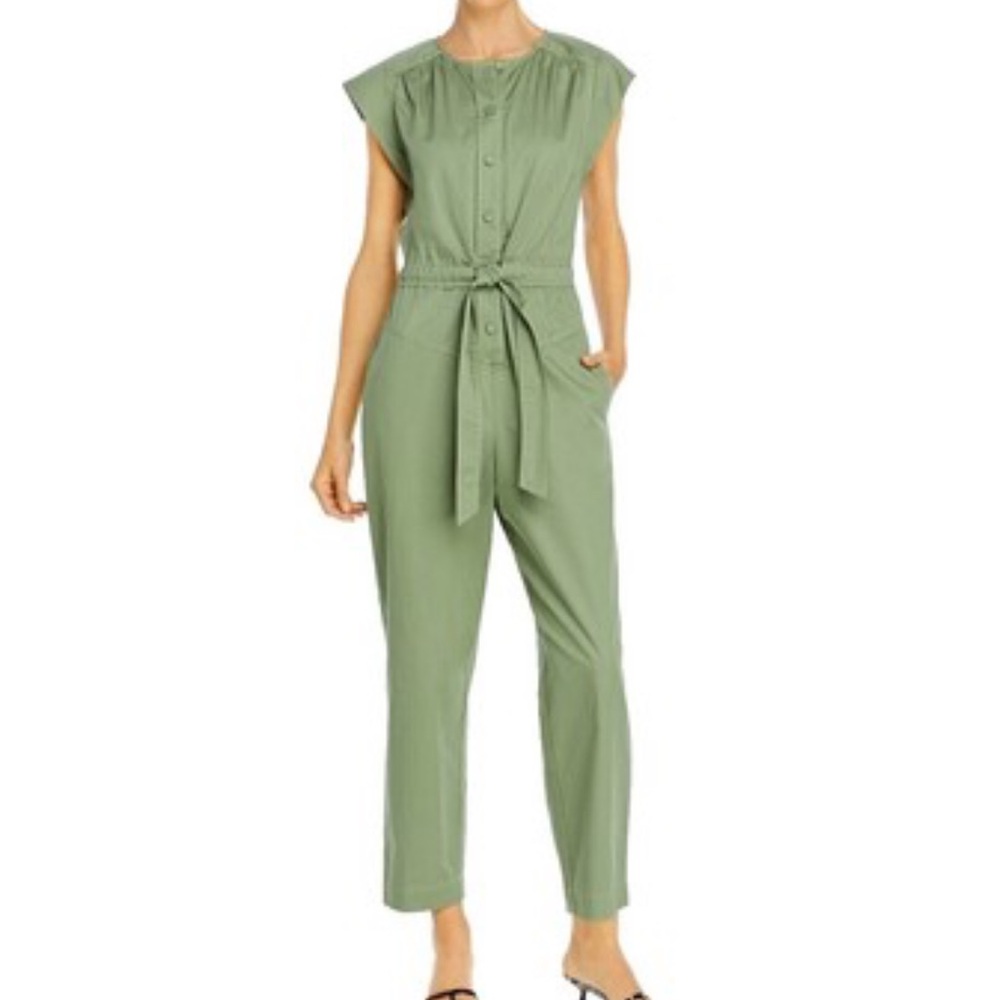 Rebecca Taylor La Vie Olive belted elastic waist smocked sleeveless jumpsuit xs